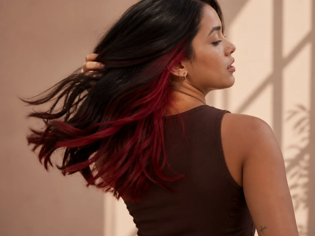 A deep red peekaboo panel