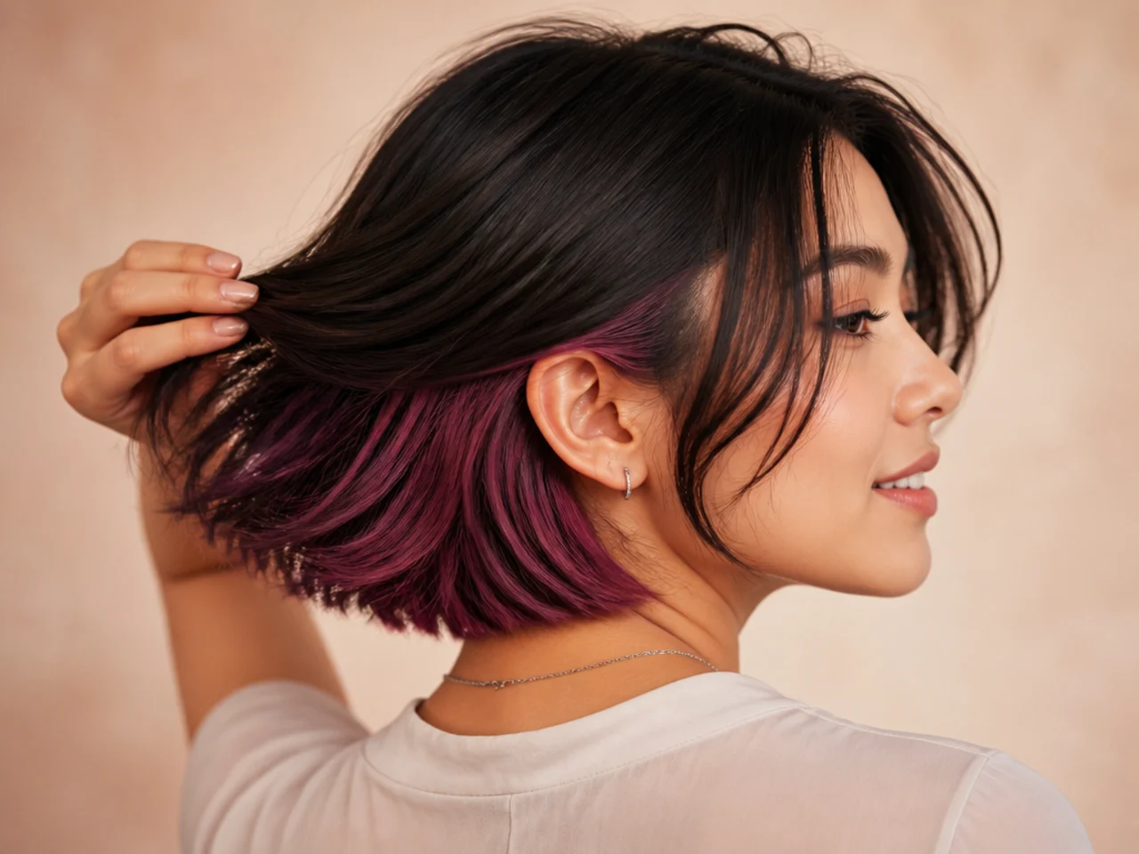 Three-quarter view of a finished short-hair peekaboo