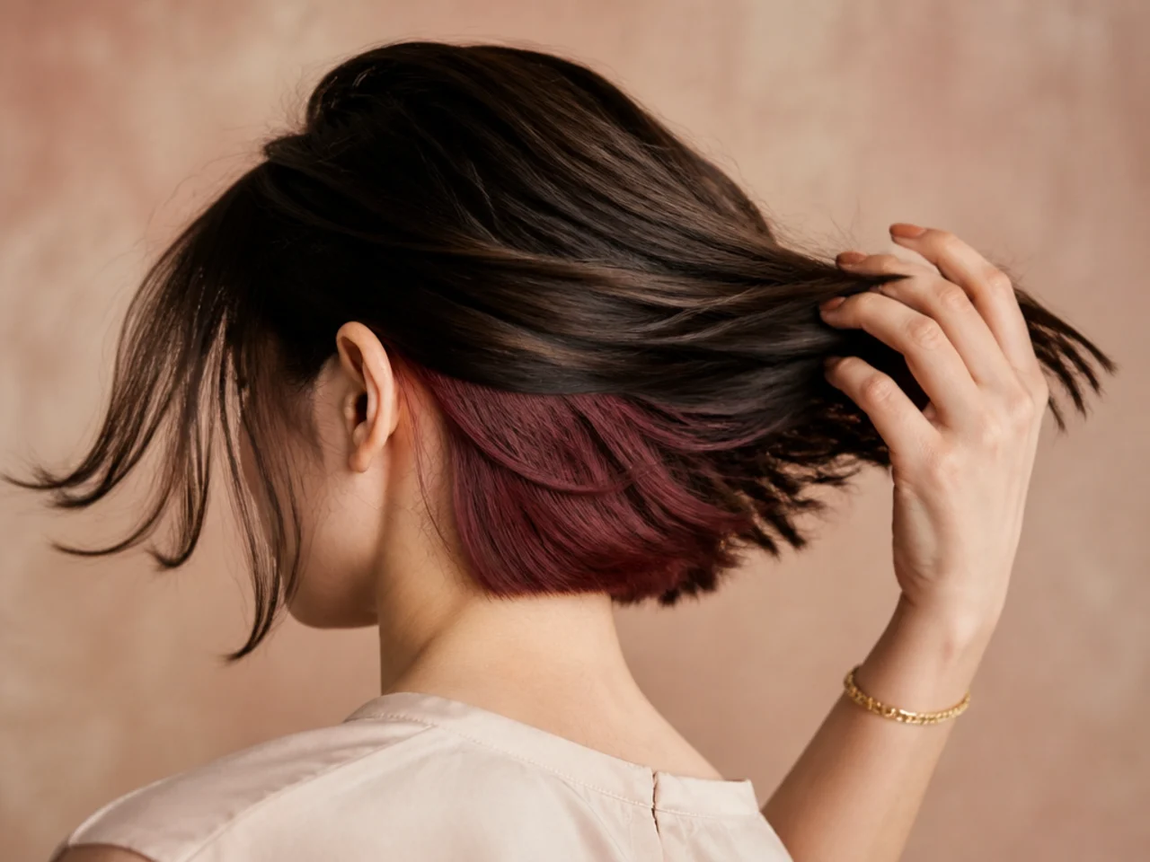 A low nape panel hidden beneath a bob