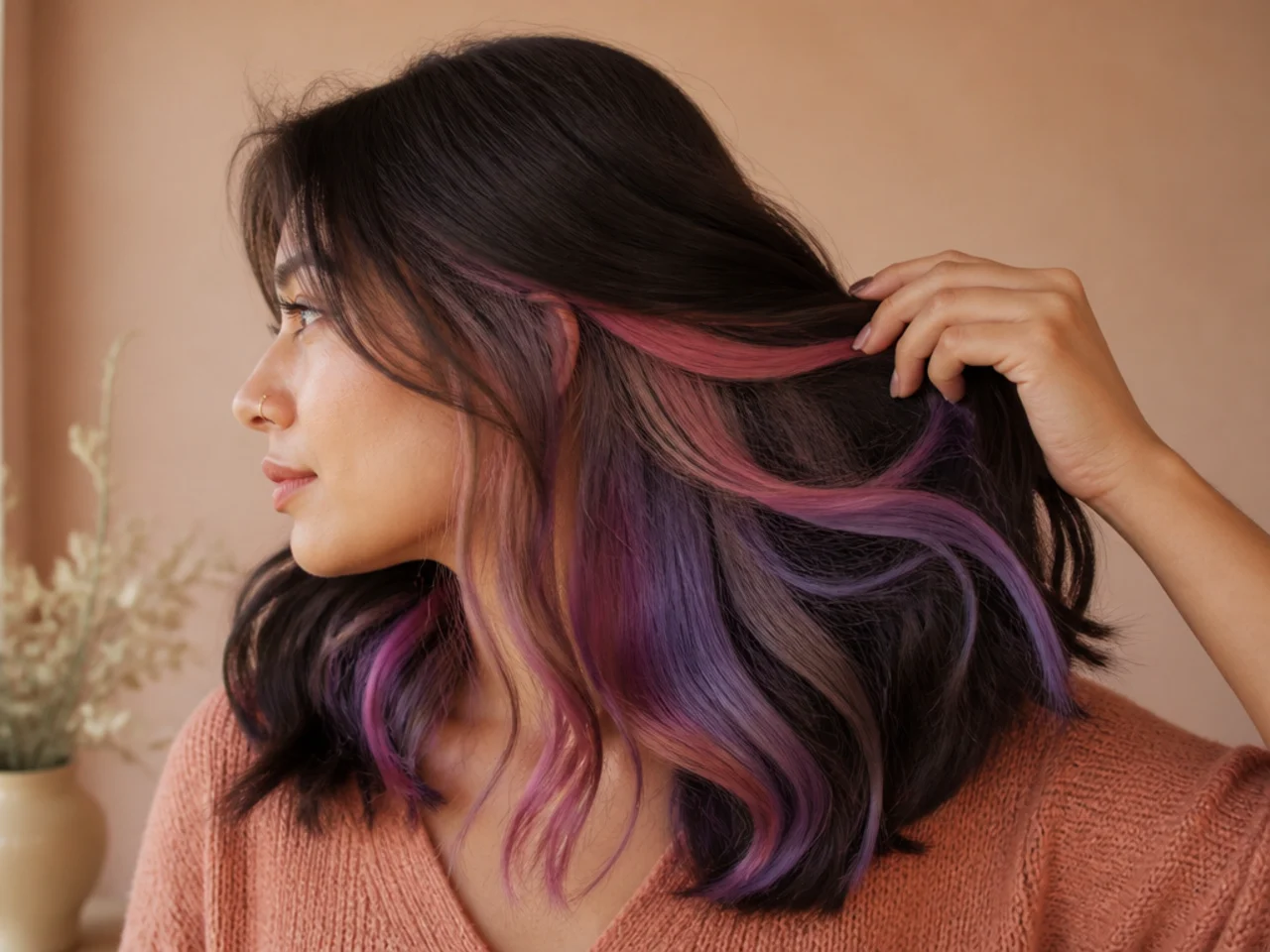 Alternating pink and purple slices in a hidden under layer
