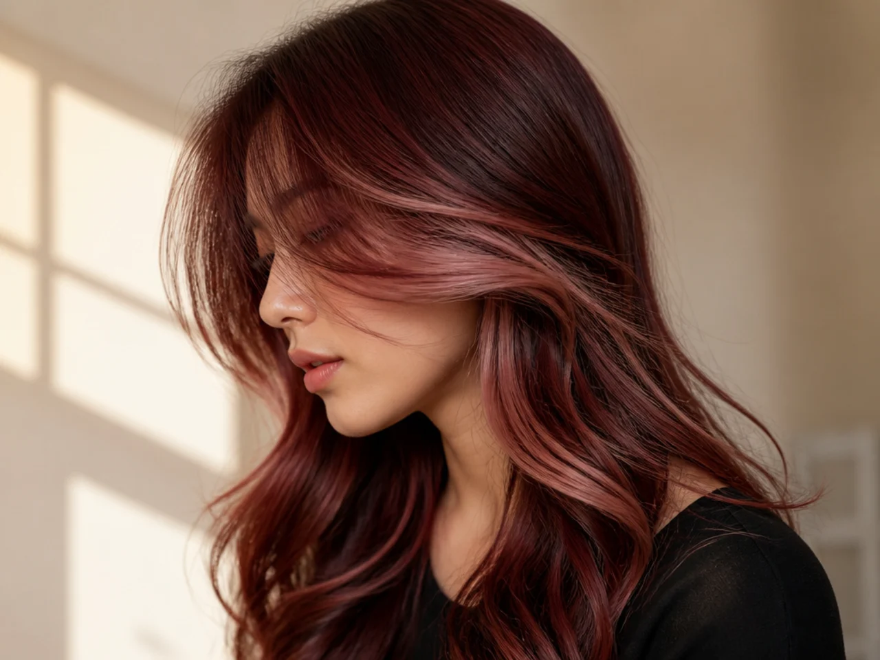 A pink panel over a copper base reading as a deep warm red
