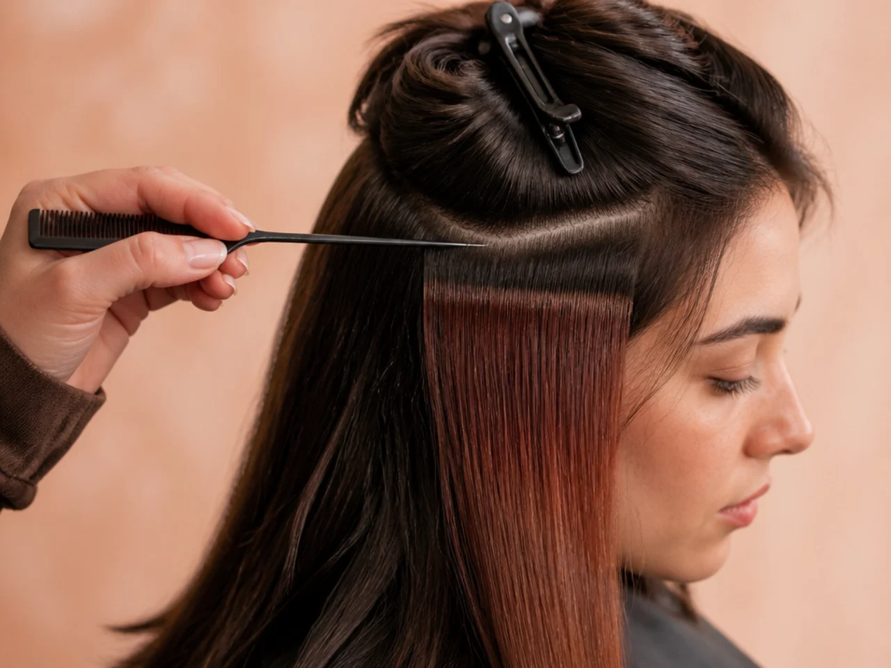 A tail comb marking a clean top edge on a colour panel