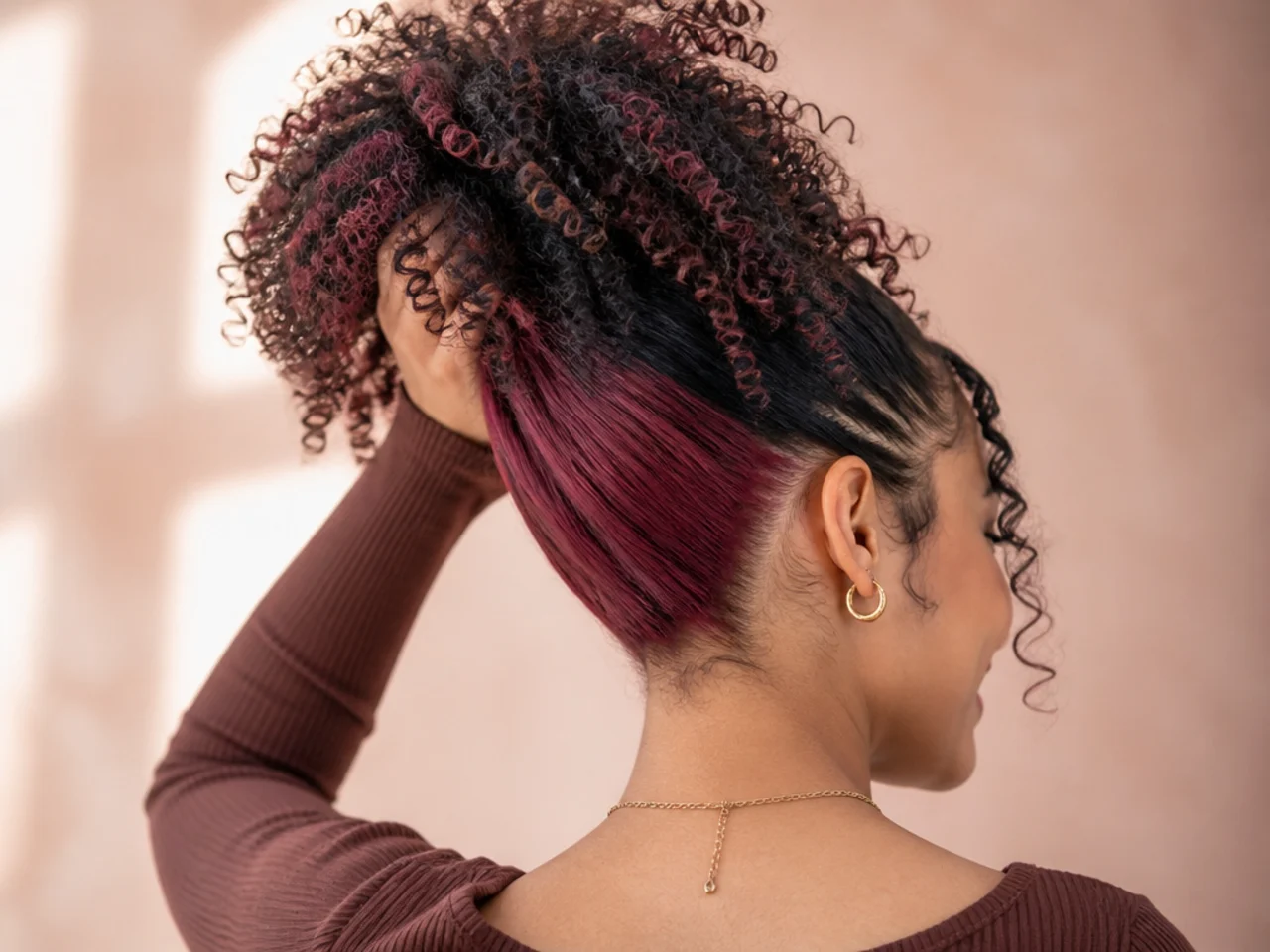 Colour revealed beneath a high puff
