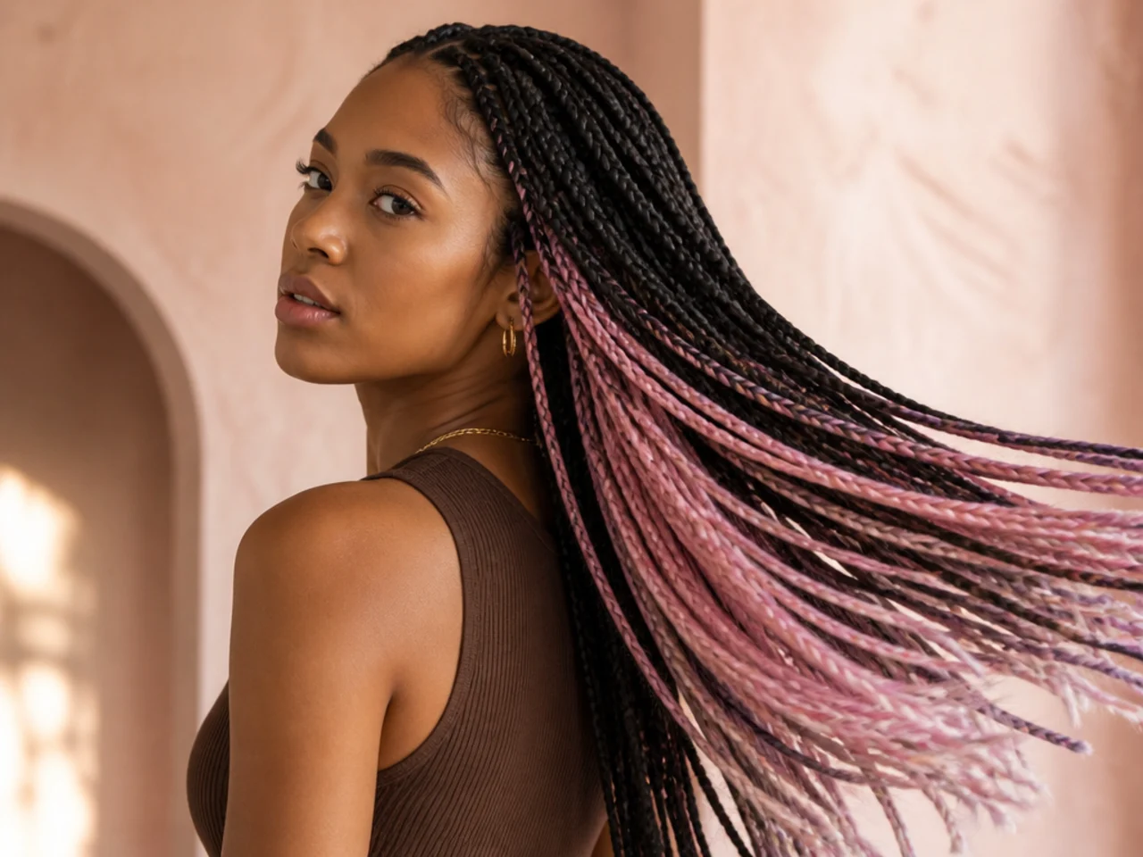 Pastel extension hair added to a protective style