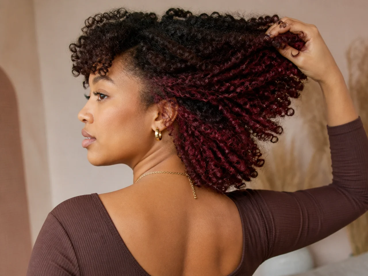 Burgundy colour on natural coils