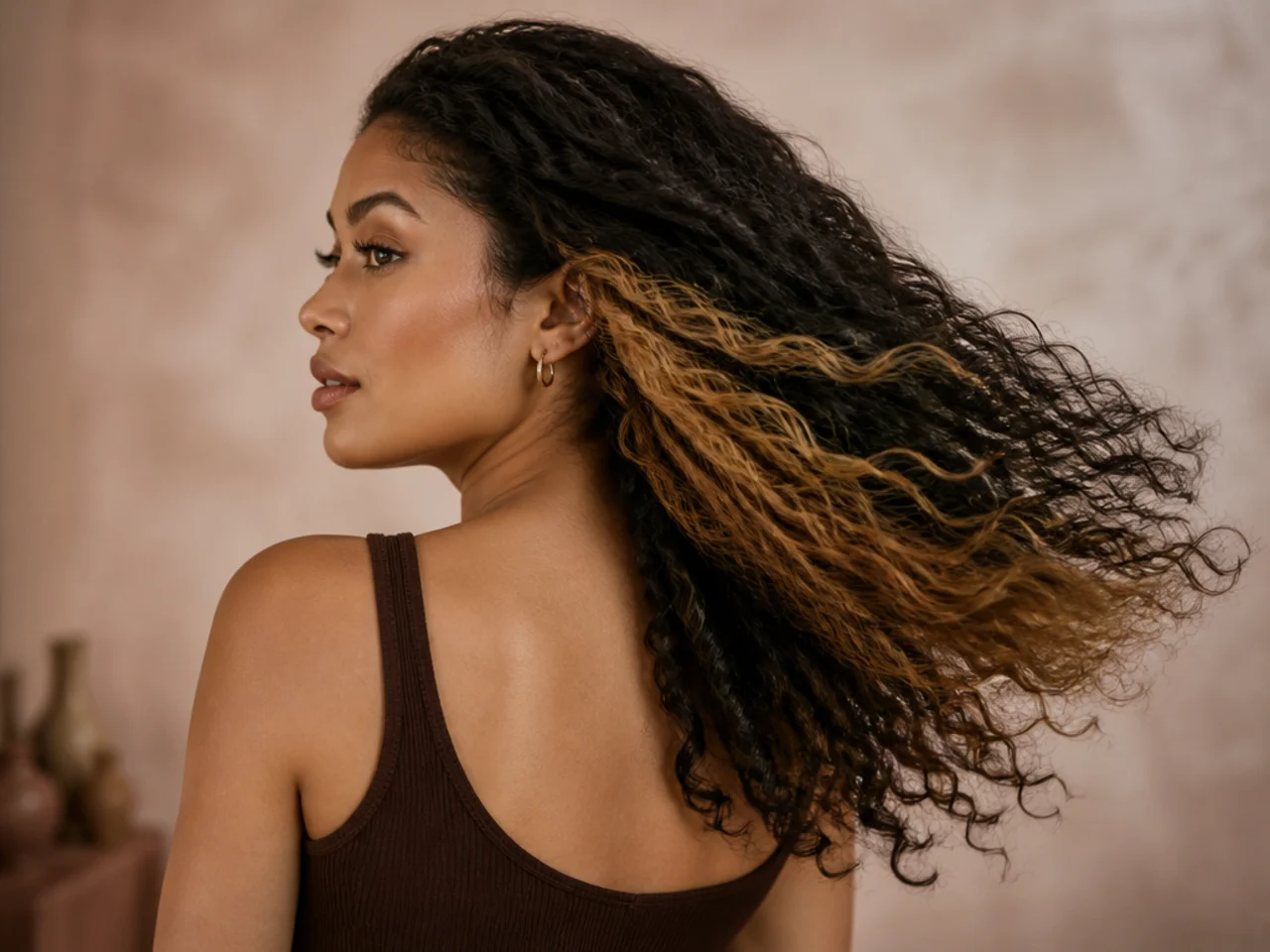 A honey blonde panel on textured hair