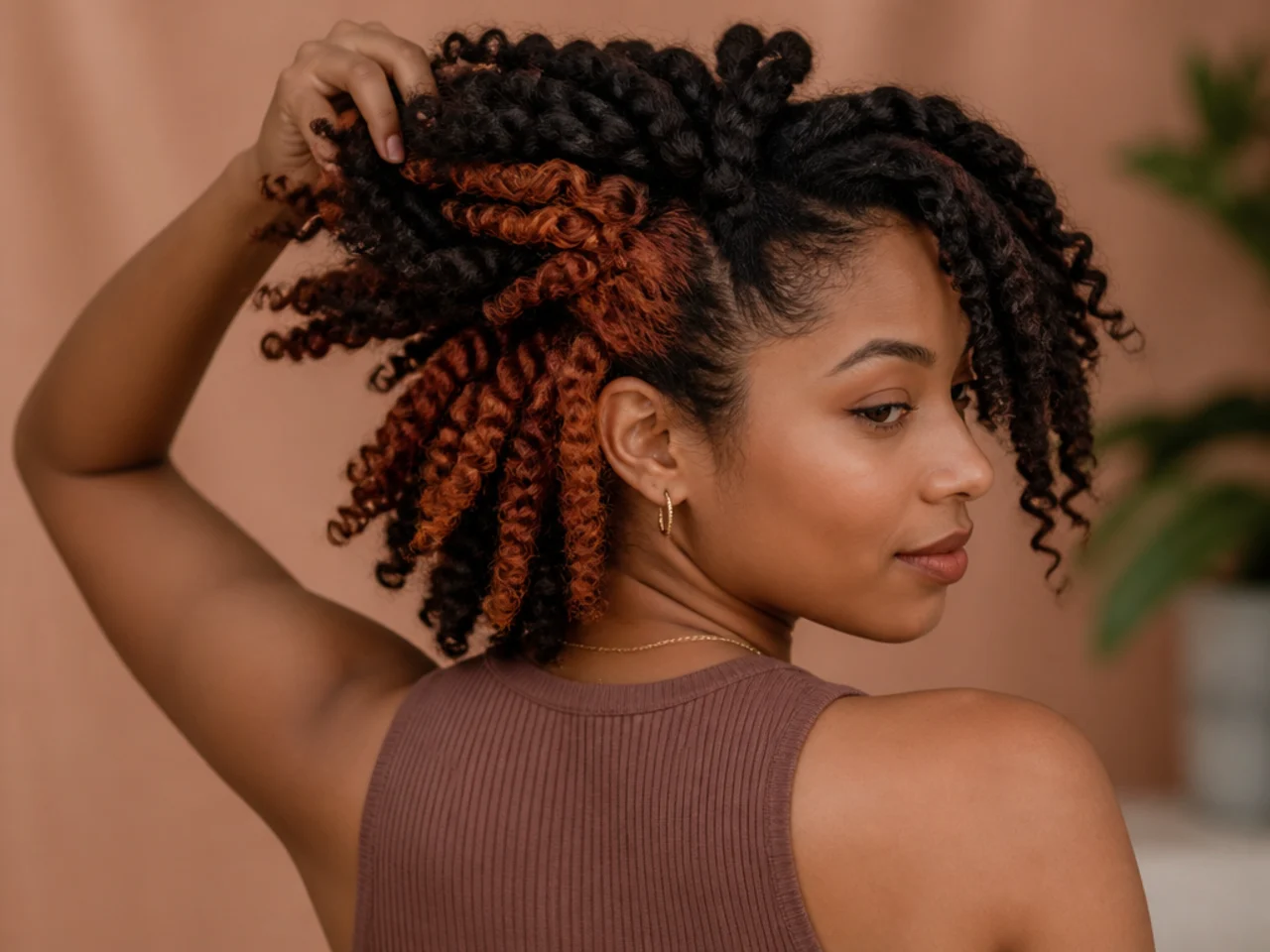 Copper colour revealed in a twist-out