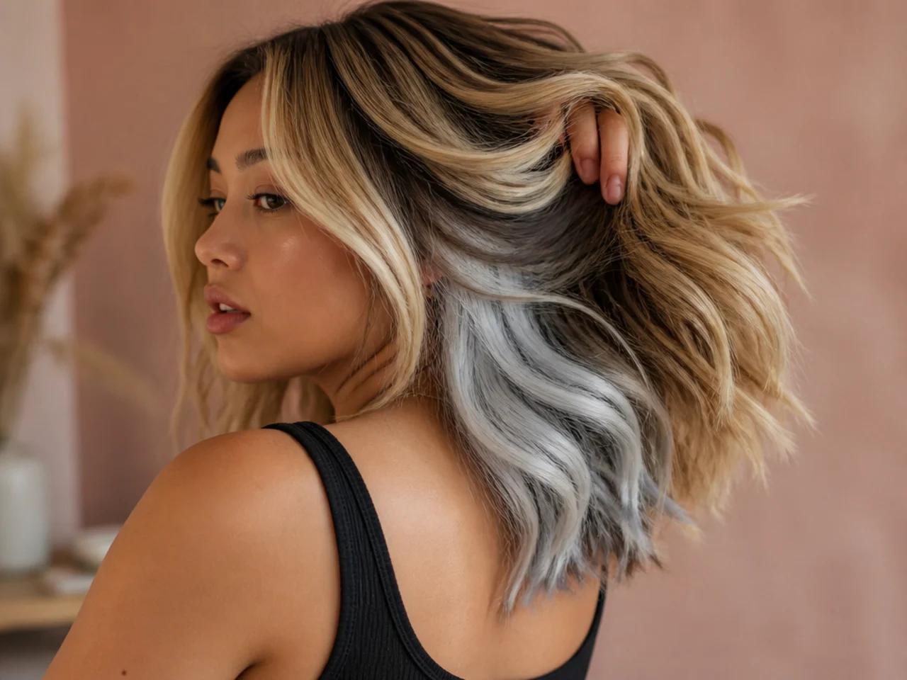 A silver panel on blonde hair
