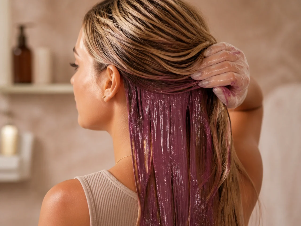 Colour-depositing conditioner applied to a blonde panel