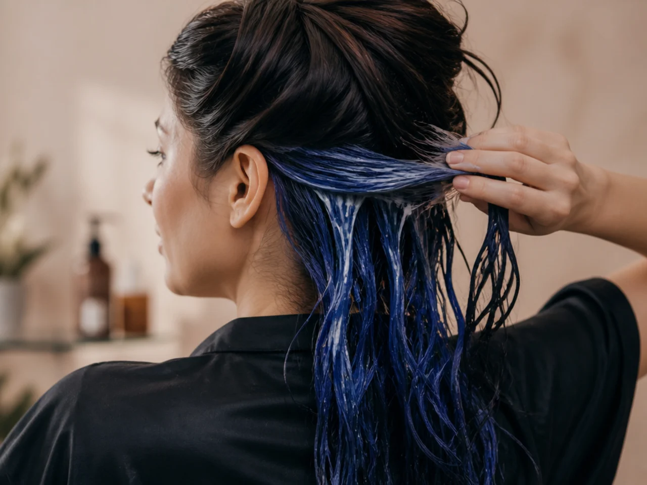 Blue-depositing conditioner applied to a fading panel