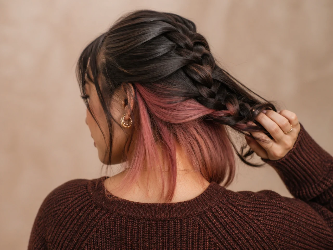 A braid with colour only at the nape section