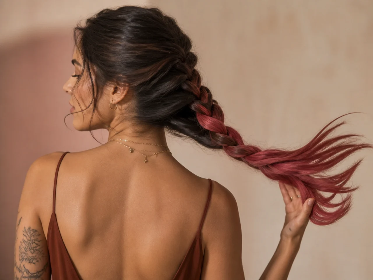 A braid with colour only toward the ends