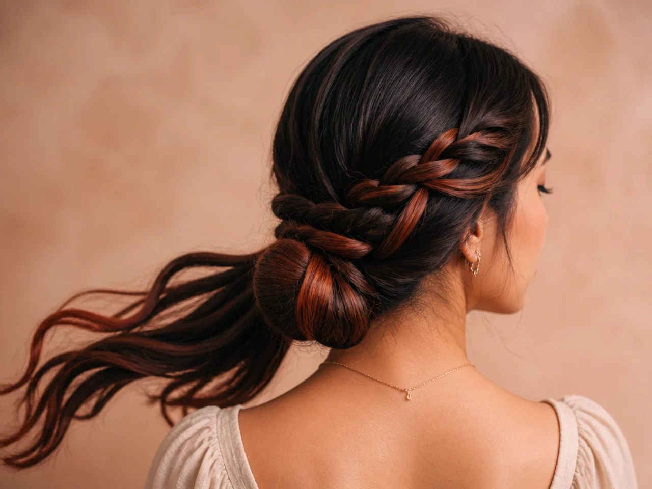 A braid wrapped into a low bun