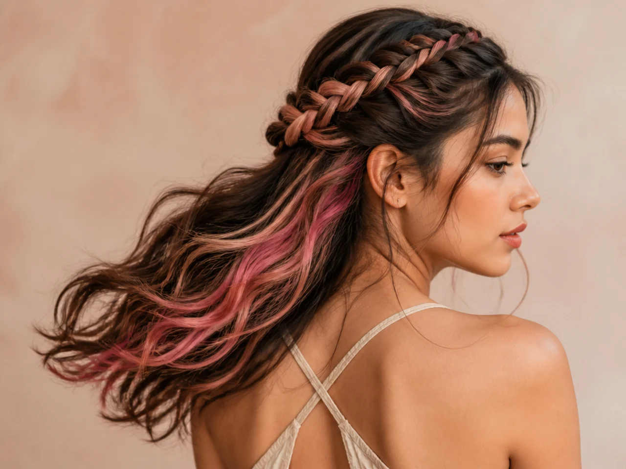 A braided crown with peekaboo colour