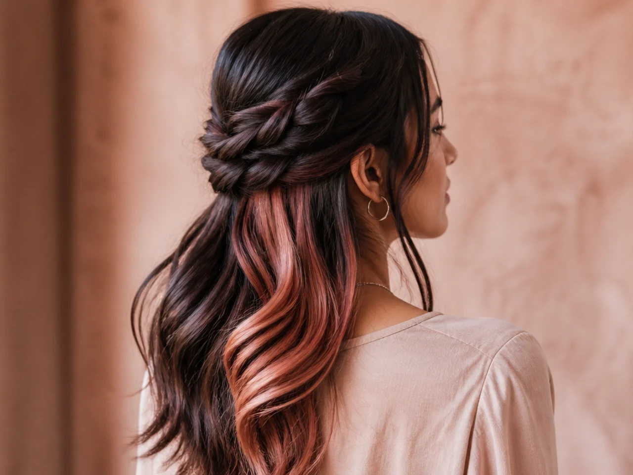 A half-up braid with colour