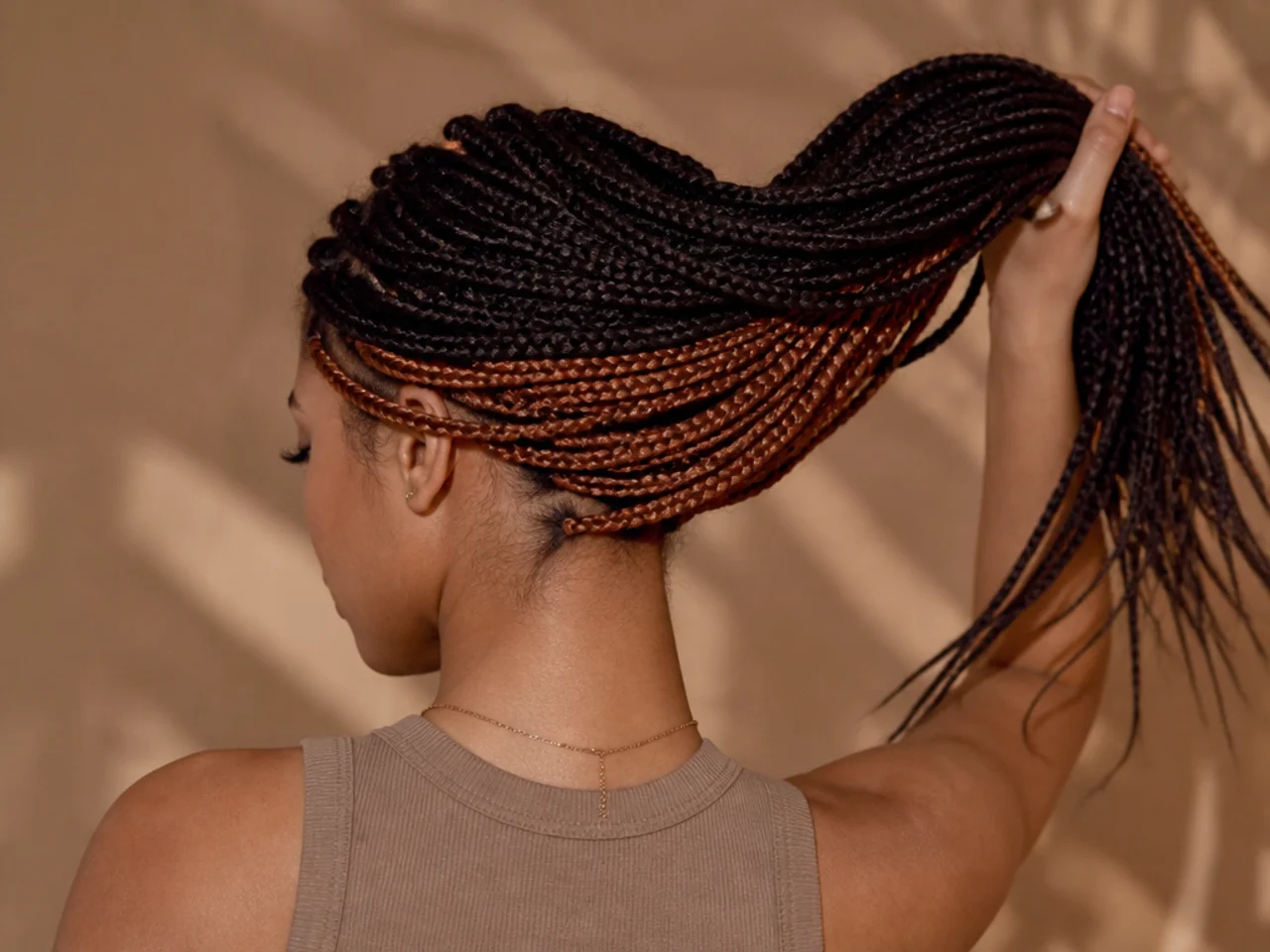 A solid colour block braided into one clump