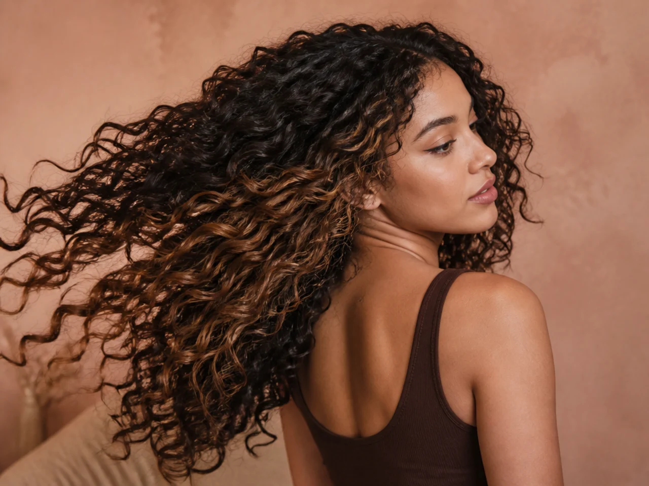 A brown panel on curly hair