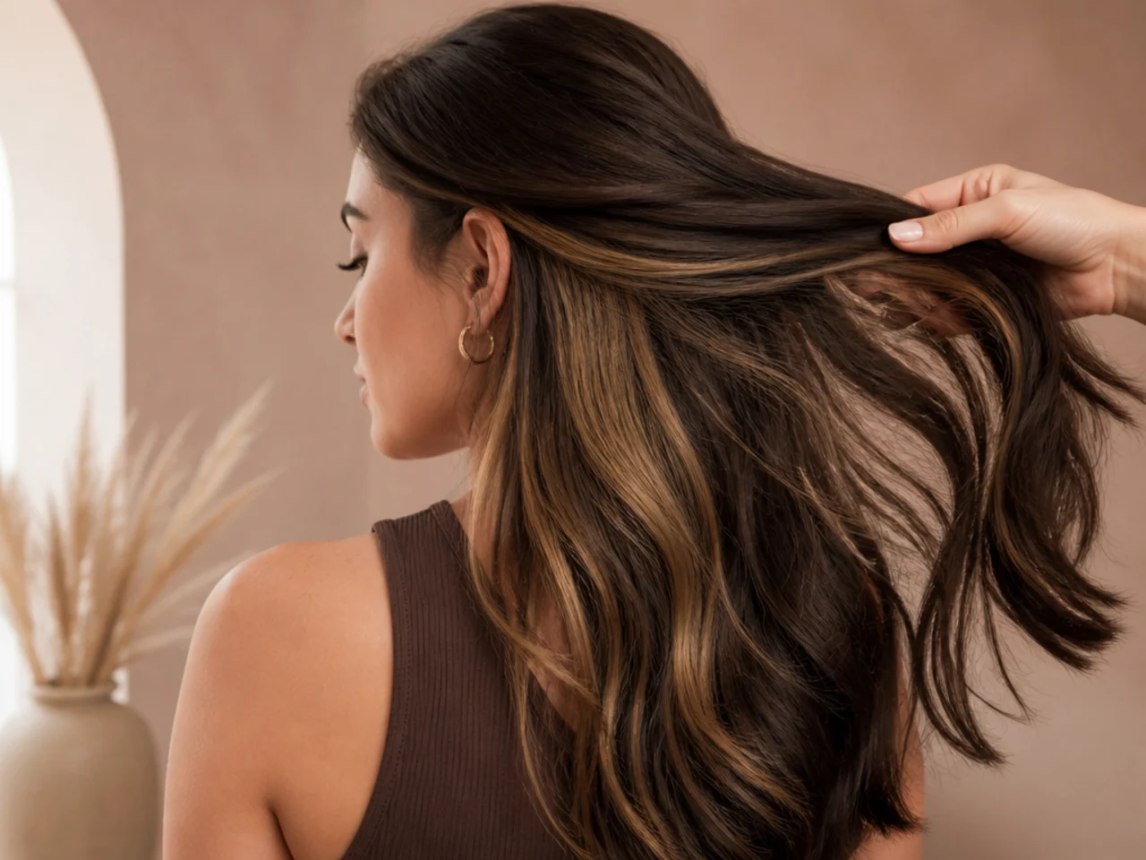 A bronde panel under dark brown hair