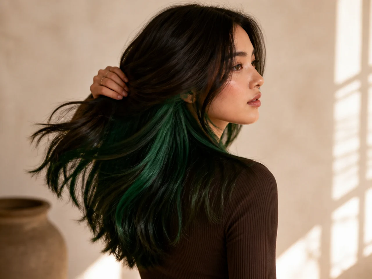 An emerald panel on a fully lifted brunette base
