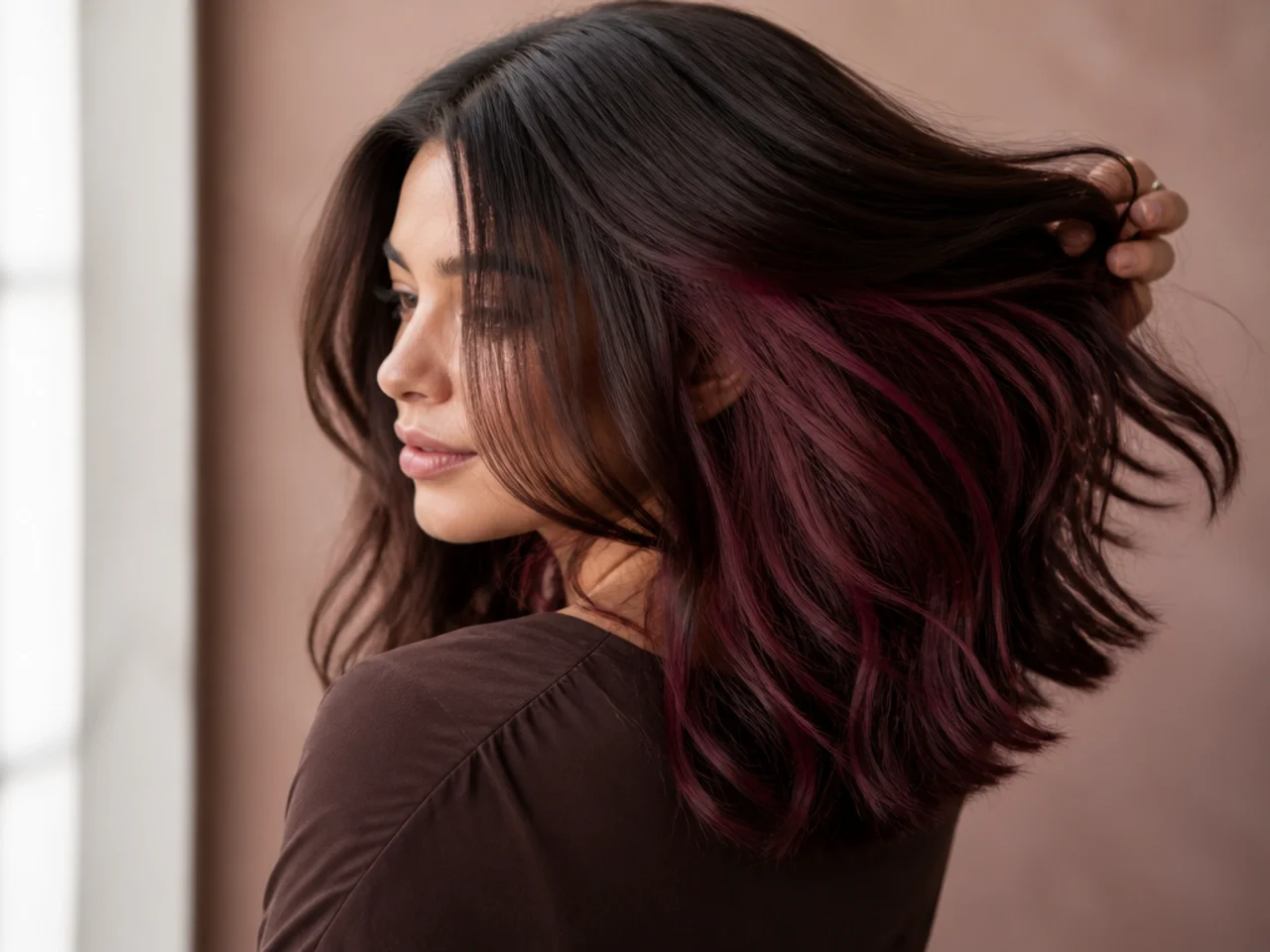 A chocolate cherry panel on brunette hair