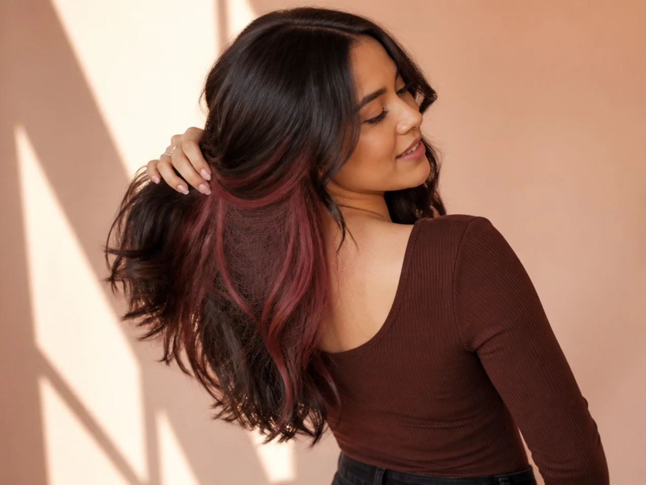 Three-quarter view of a finished brunette peekaboo