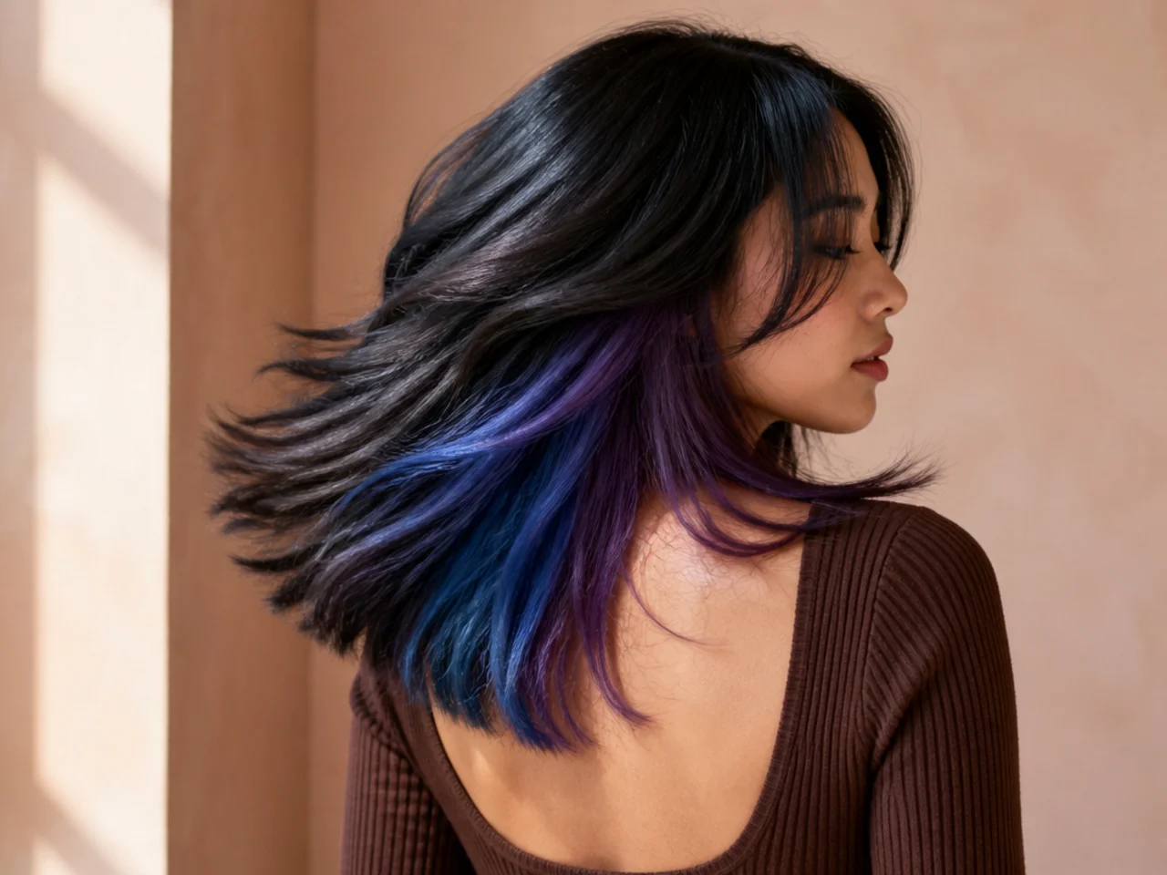 A two-tone blue and purple panel
