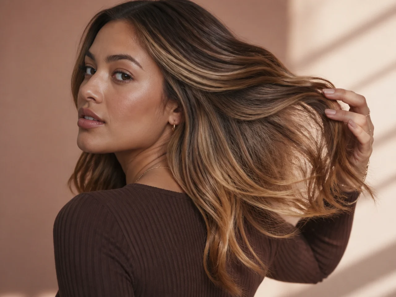 A honey panel under dark blonde hair