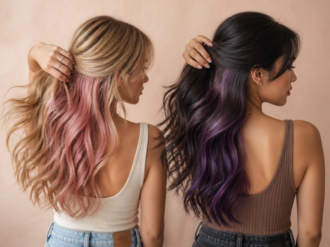 A pastel on blonde beside a deep tone on dark hair