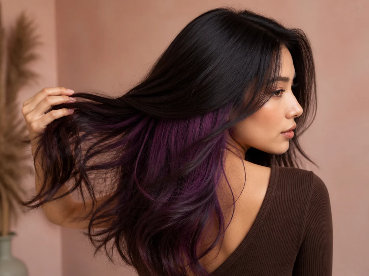 Three-quarter view of a finished purple peekaboo