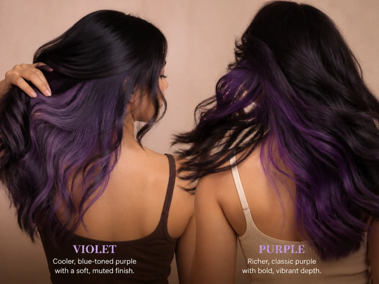 Violet and purple compared on the same base