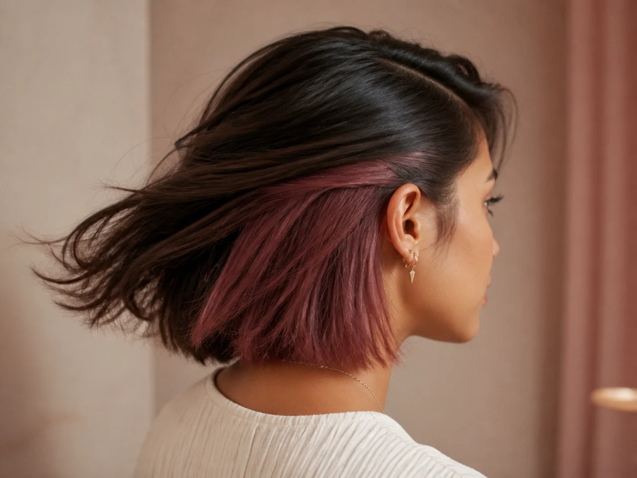 A panel under a deep side parting on a bob