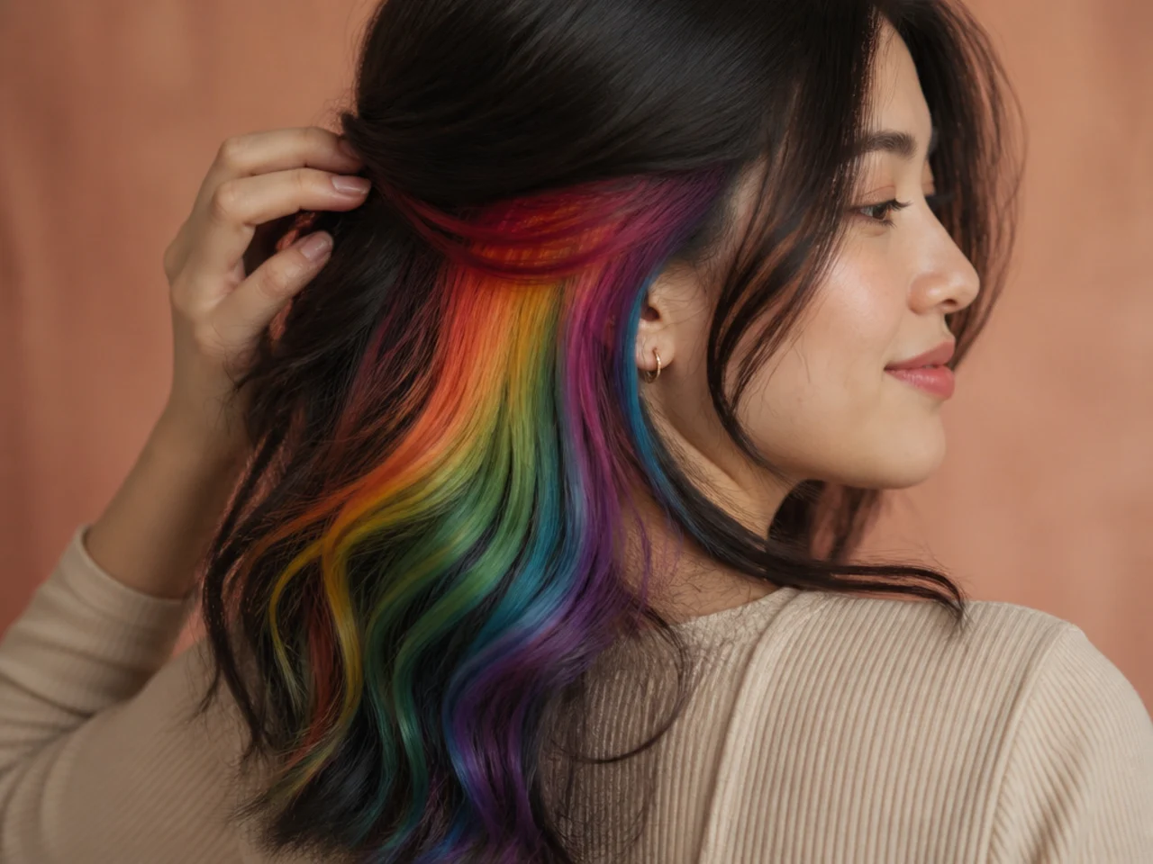 A multi-shade rainbow peekaboo panel