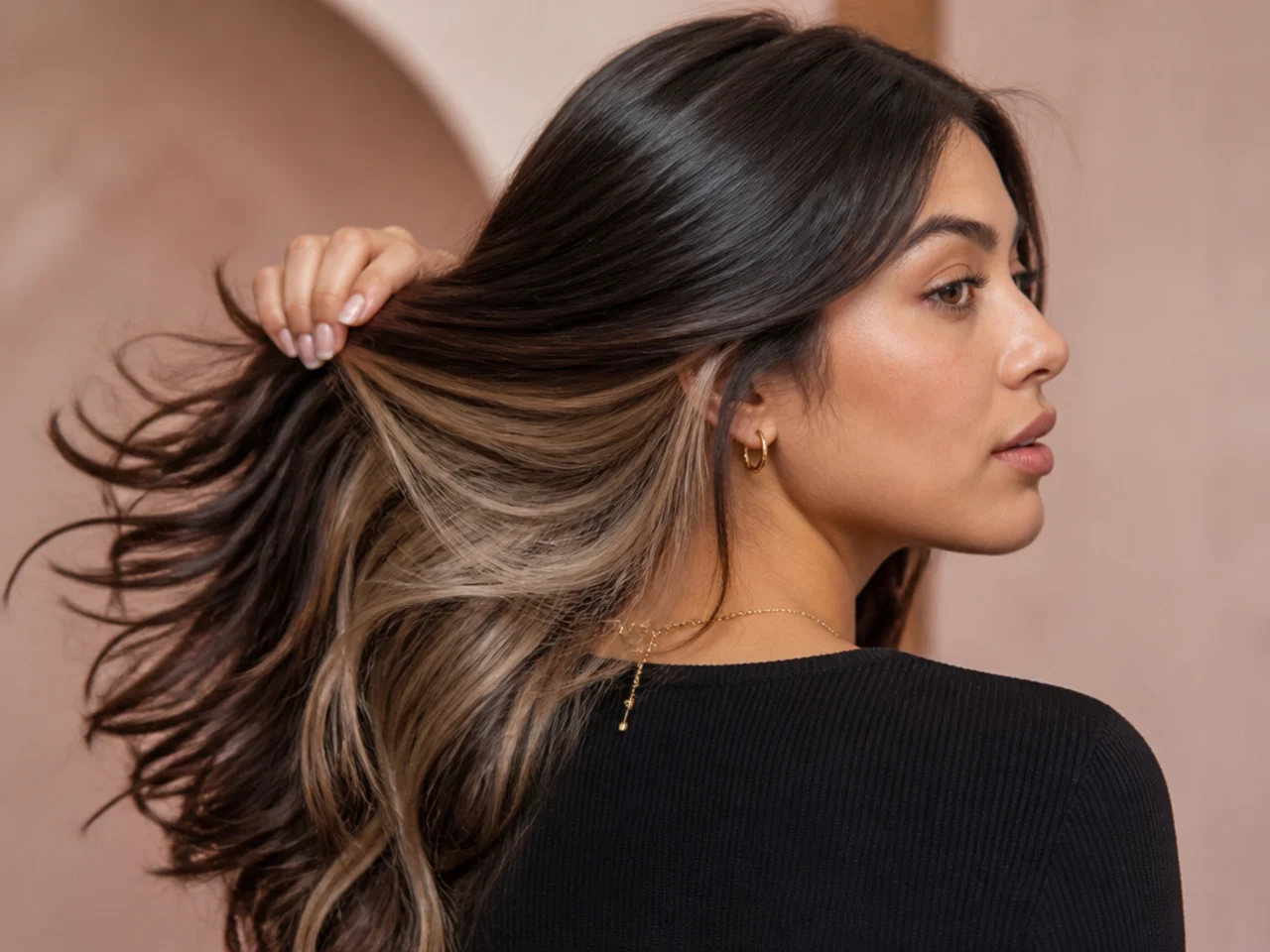 Ash blonde panel under brown hair