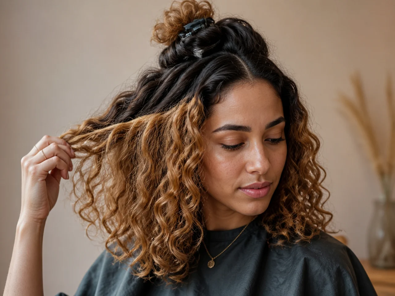 A partially lifted curly panel at an intermediate warm level before a second session