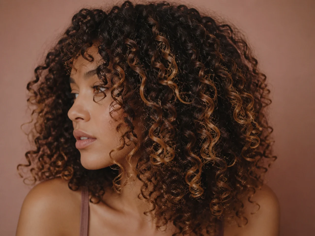 A faded vivid panel on curly hair showing lighter color along the outside of each coil