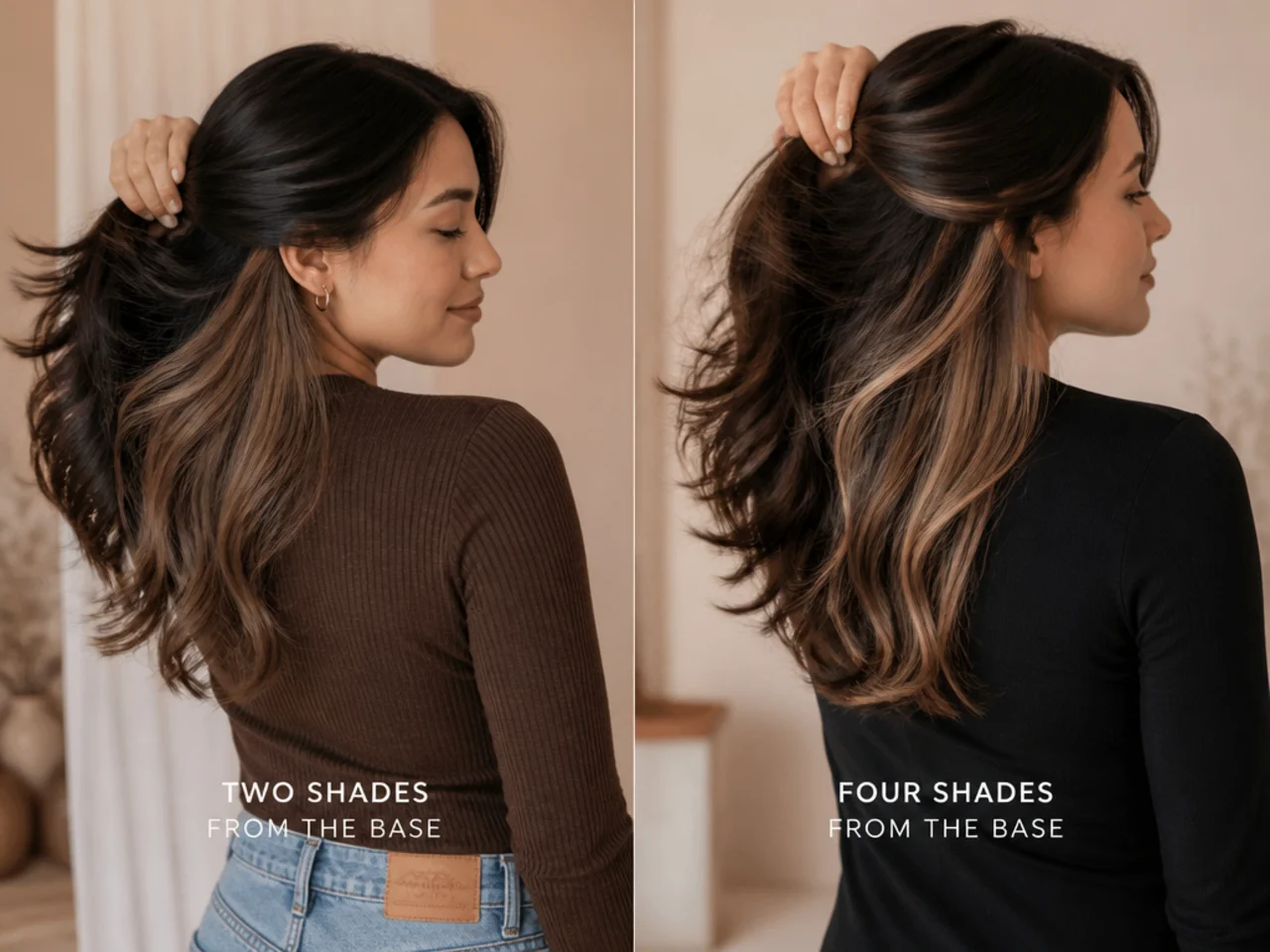 Panels two shades and four shades from the base compared