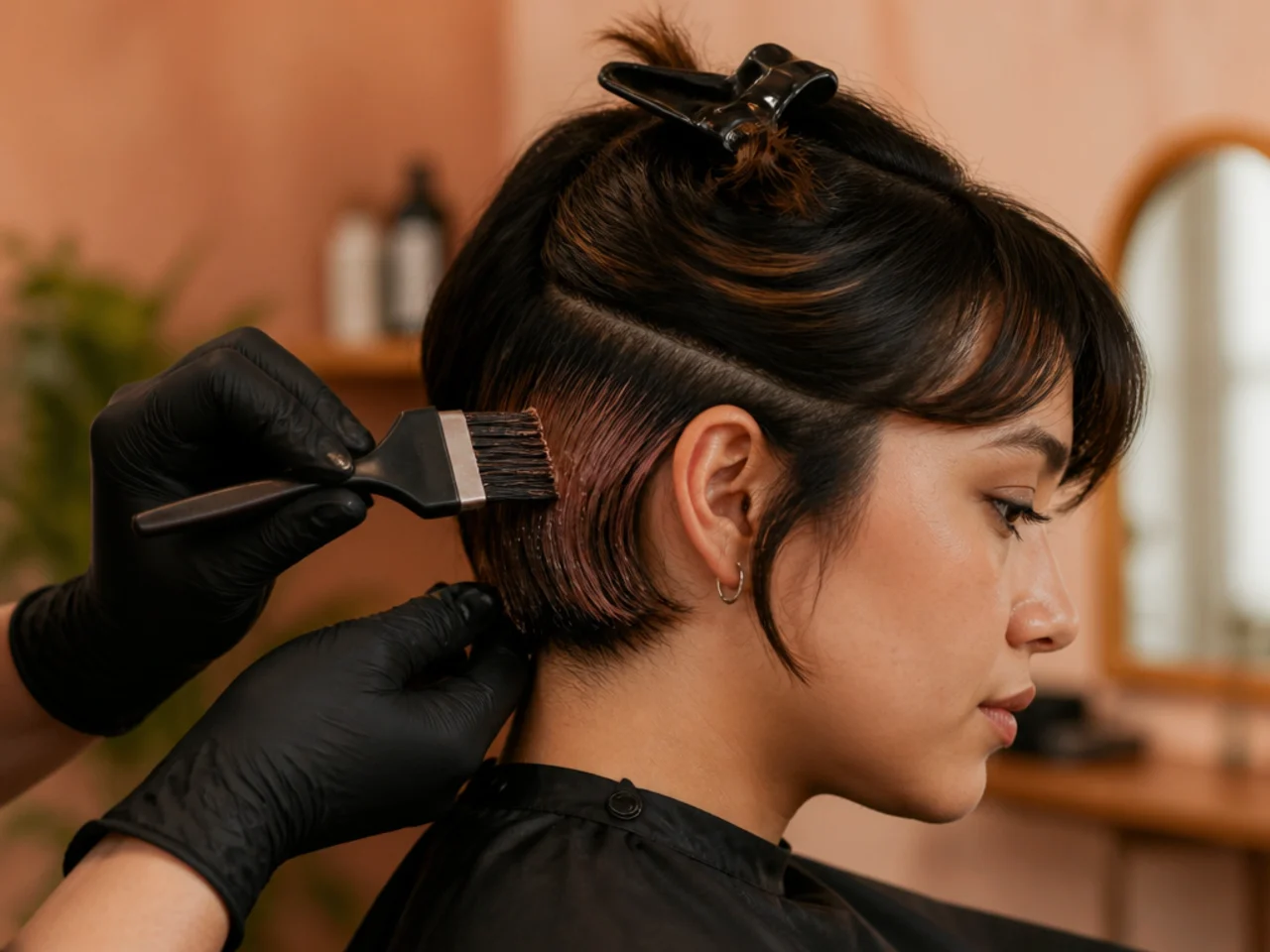 Colour being refreshed on the under section of short hair
