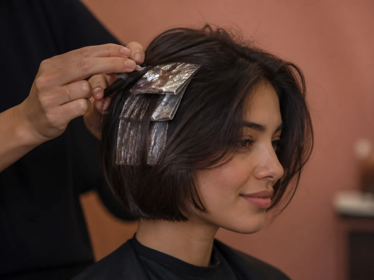 A small number of foils placed under the top layer of short hair