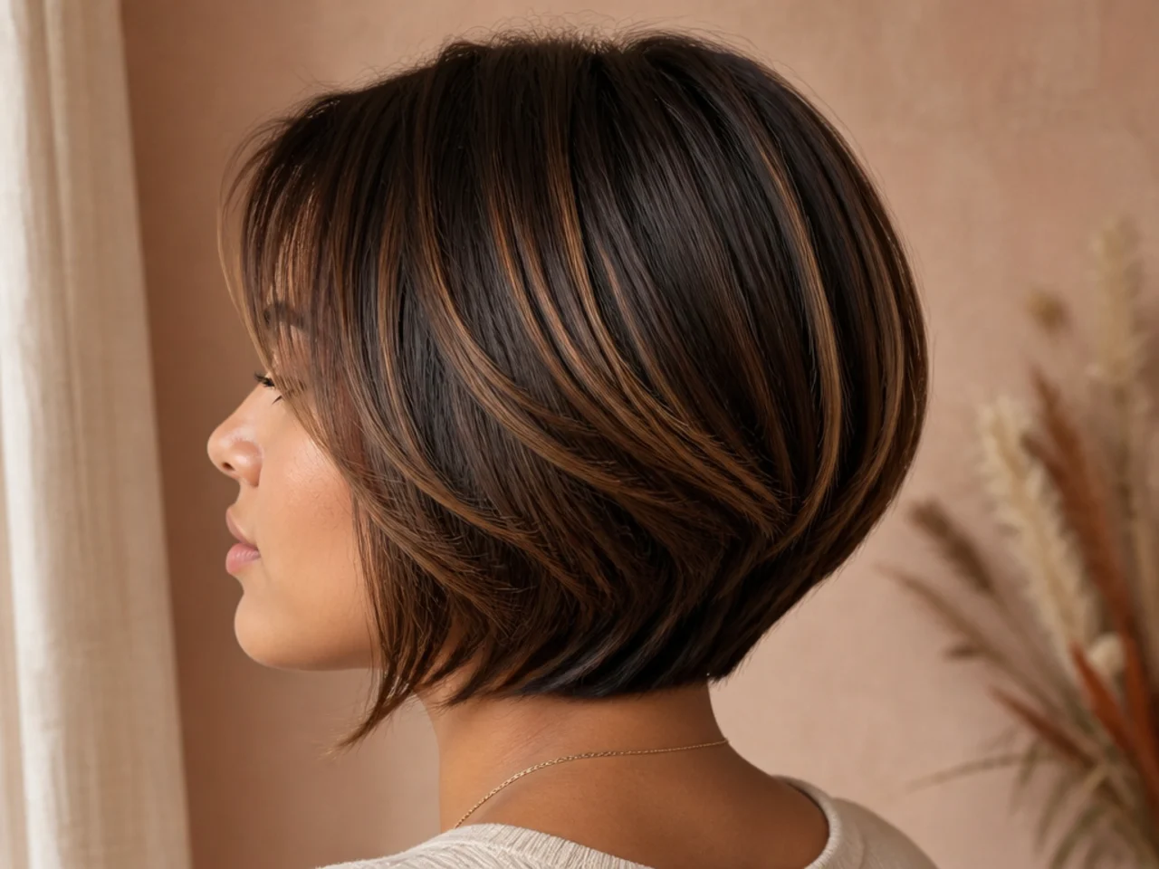 A stacked bob showing colour through the graduated layers at the back