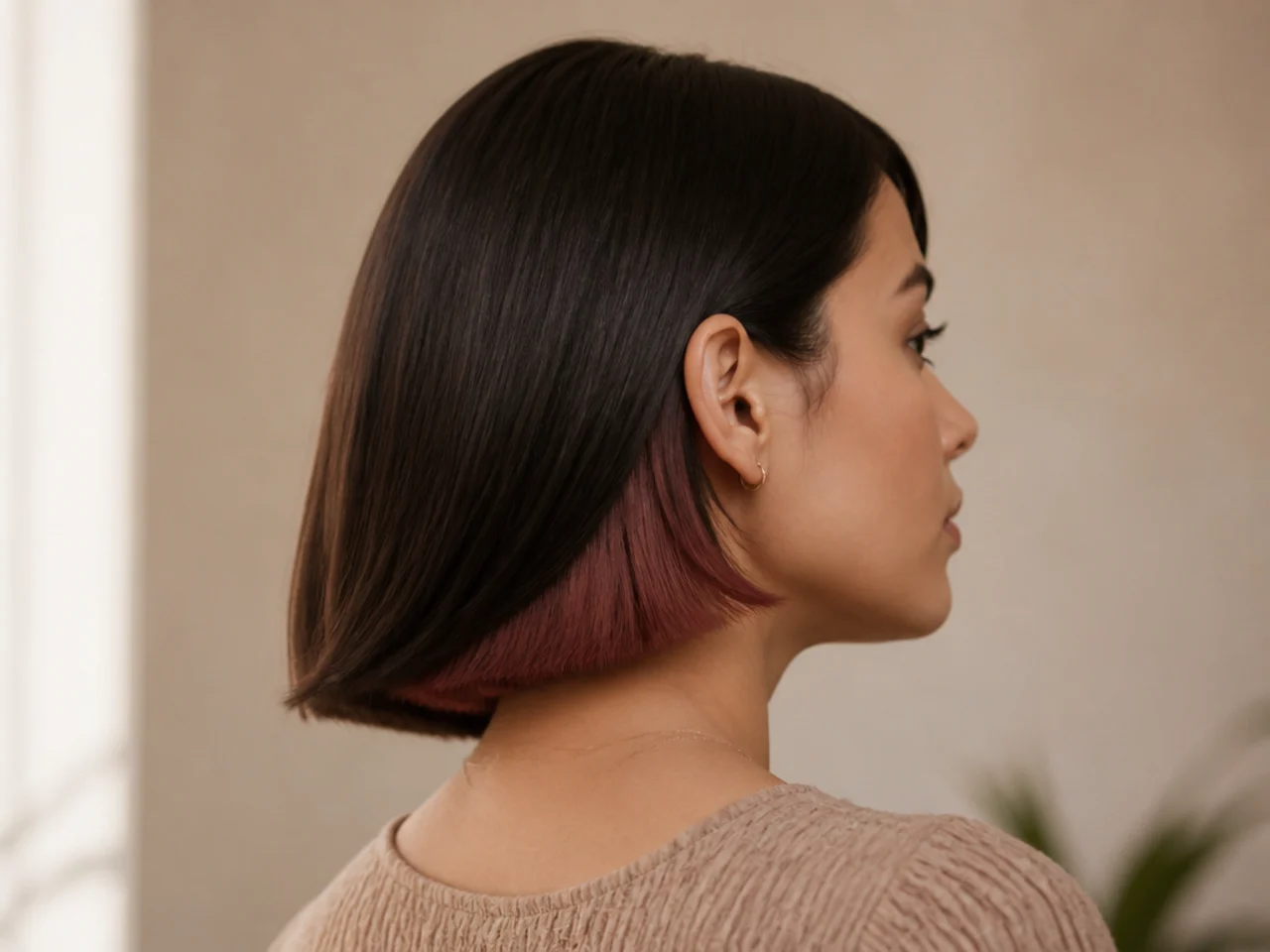 Straight short hair with an even coloured band under the length
