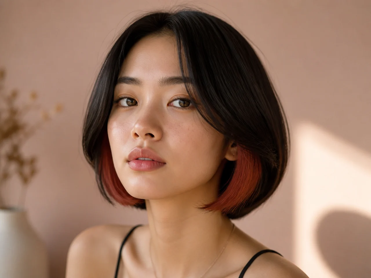 A centre parted bob with colour running under both sides