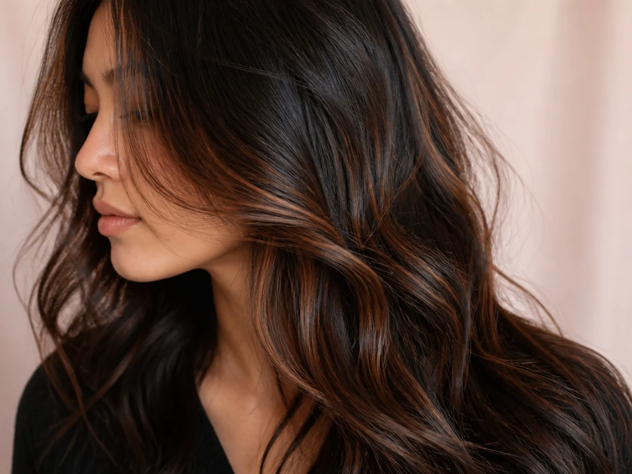 Colour showing through wavy dark hair
