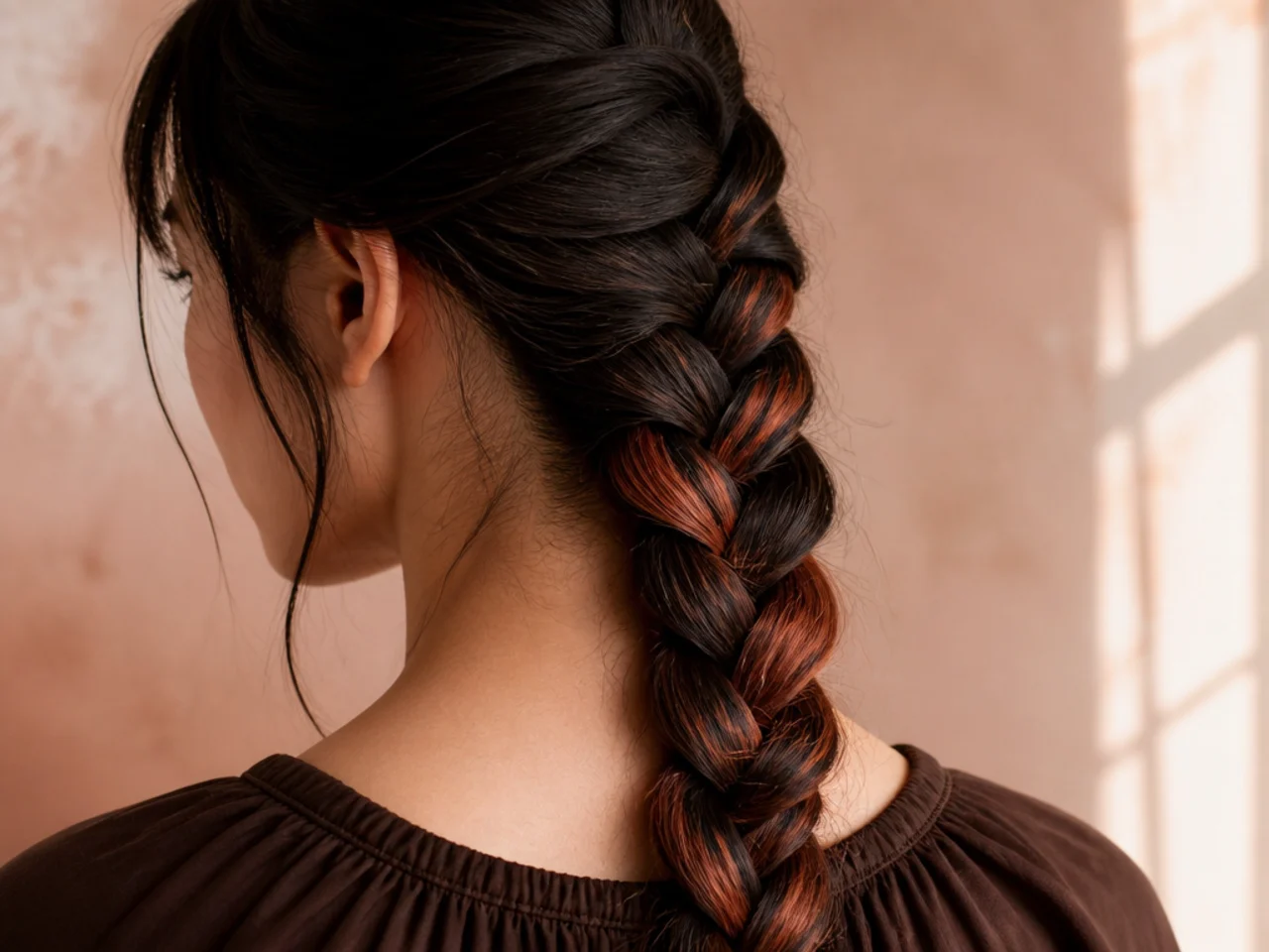 A coloured underlayer showing through a braid