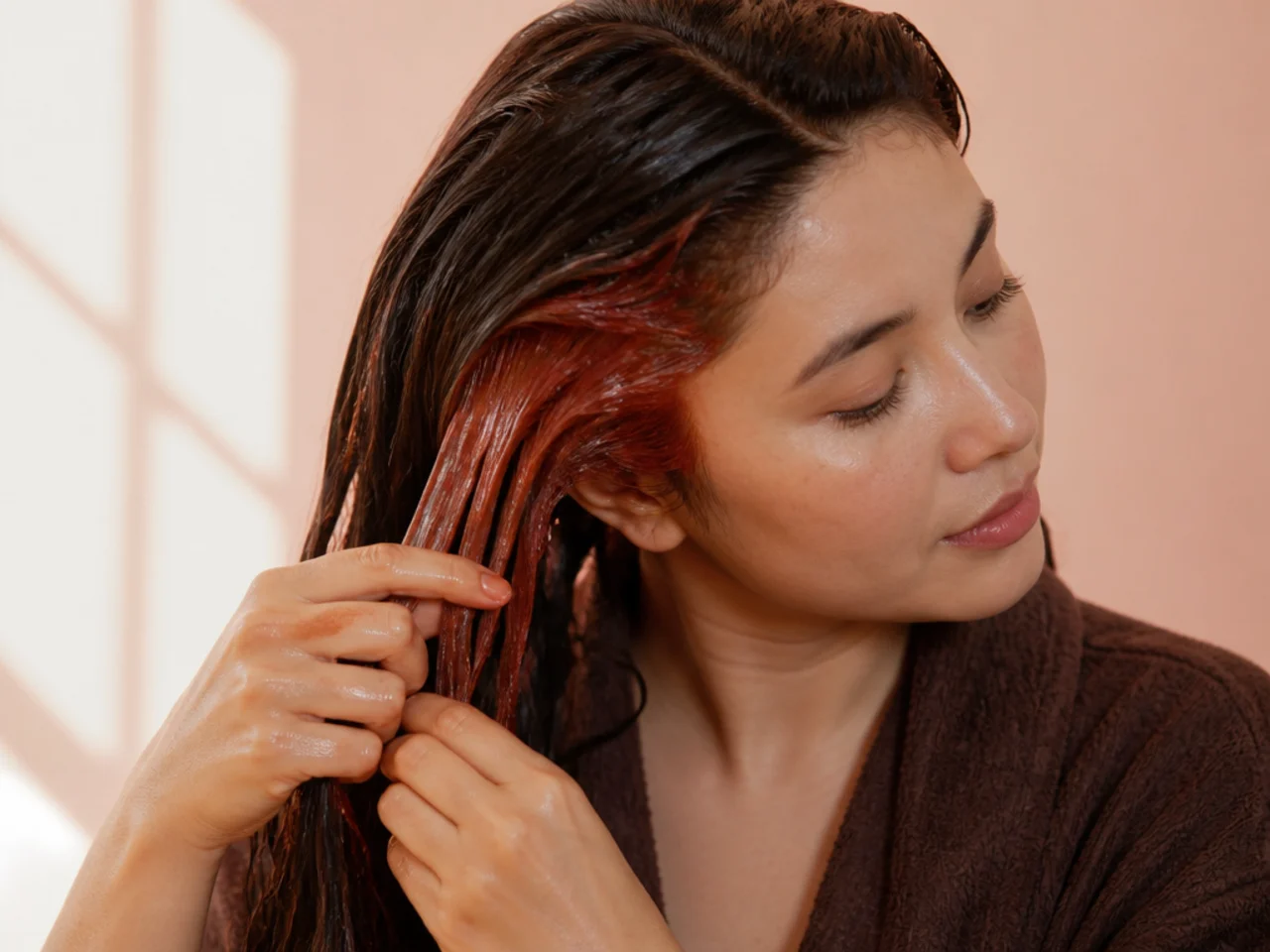 Colour depositing conditioner being worked through a bright underlayer