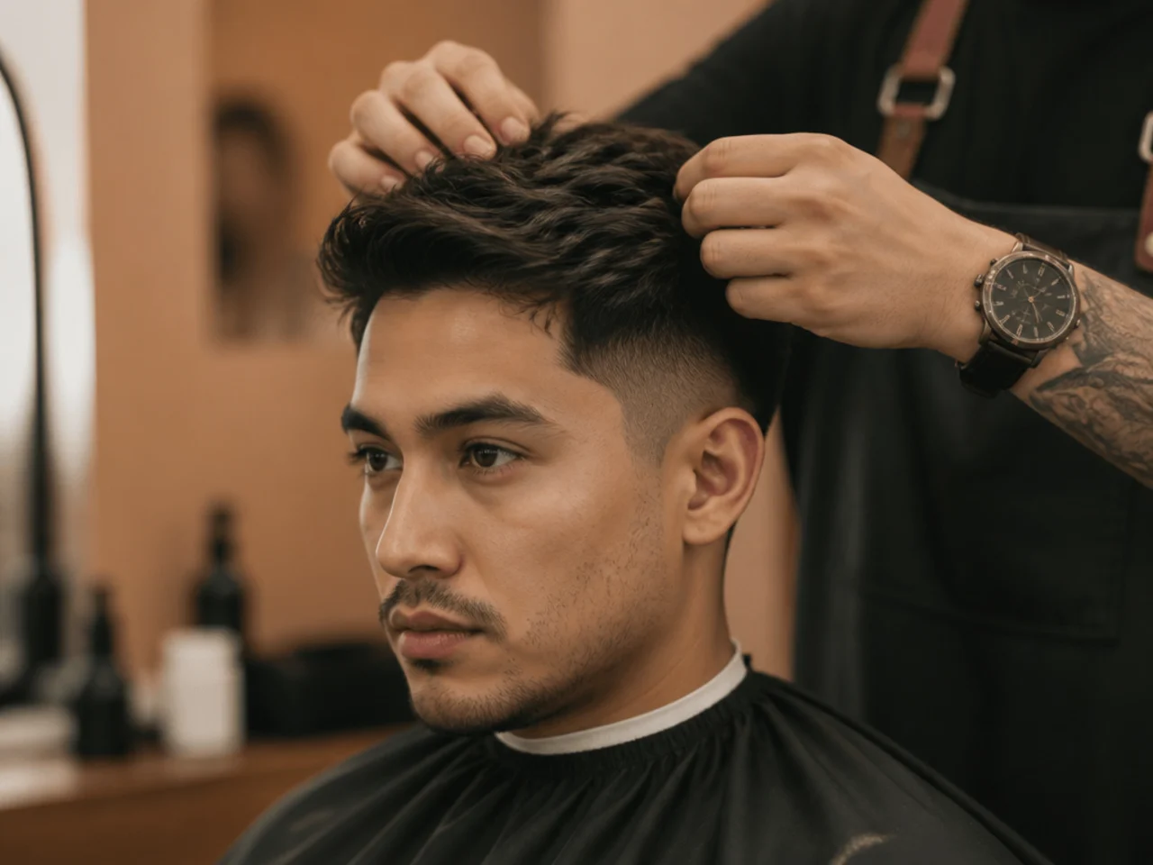 Barber point-cutting a textured crop to build the styling into the cut itself