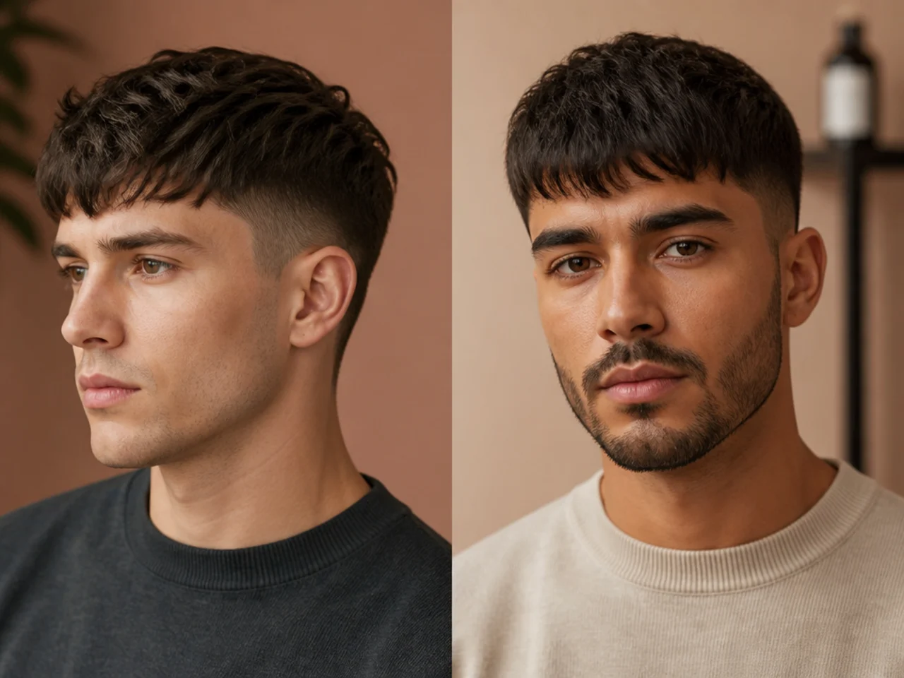 Longer fringe crop modern Caesar on wavy hair worn to the office