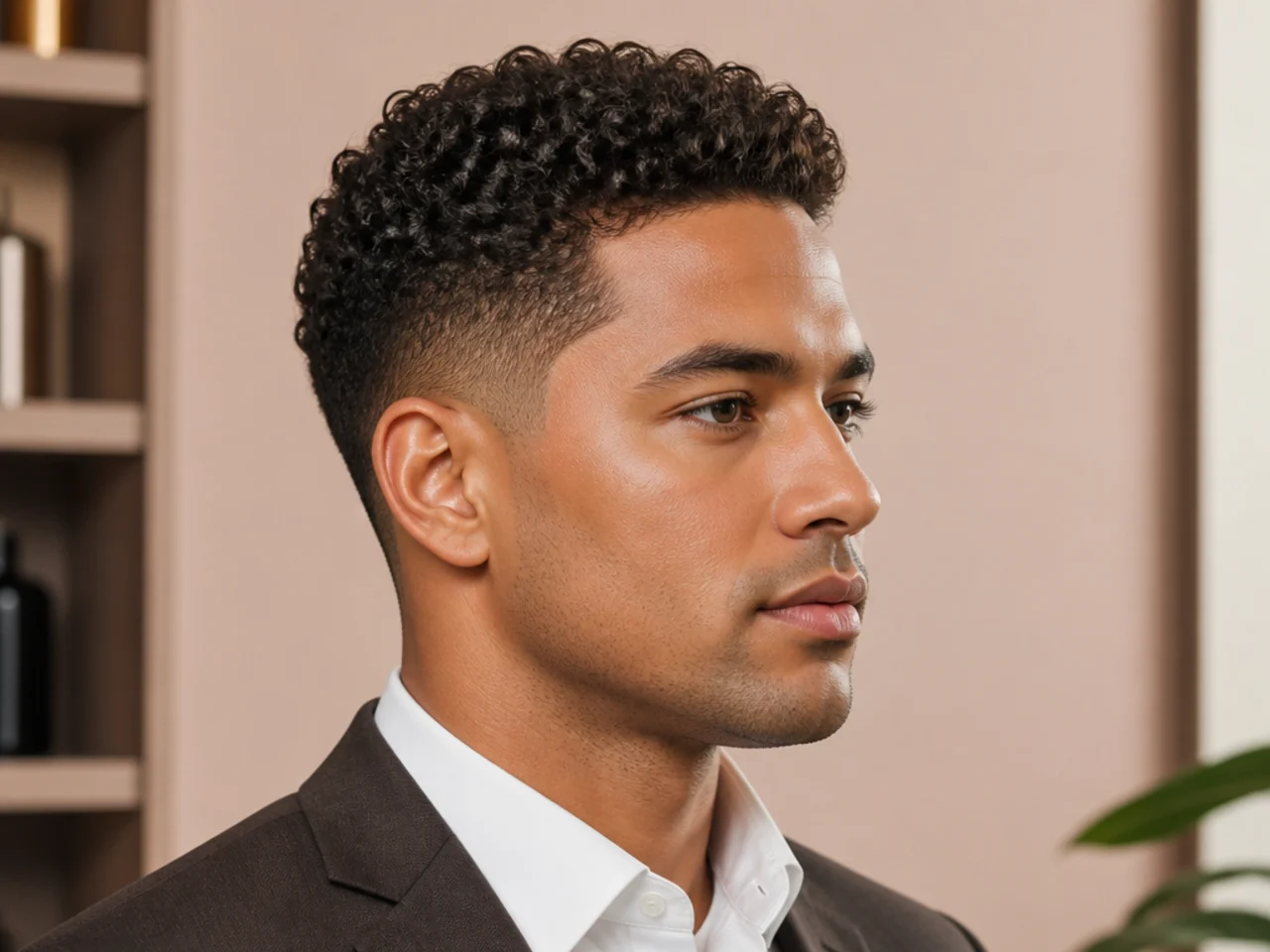 Tapered curly executive cut on natural curls for a professional office