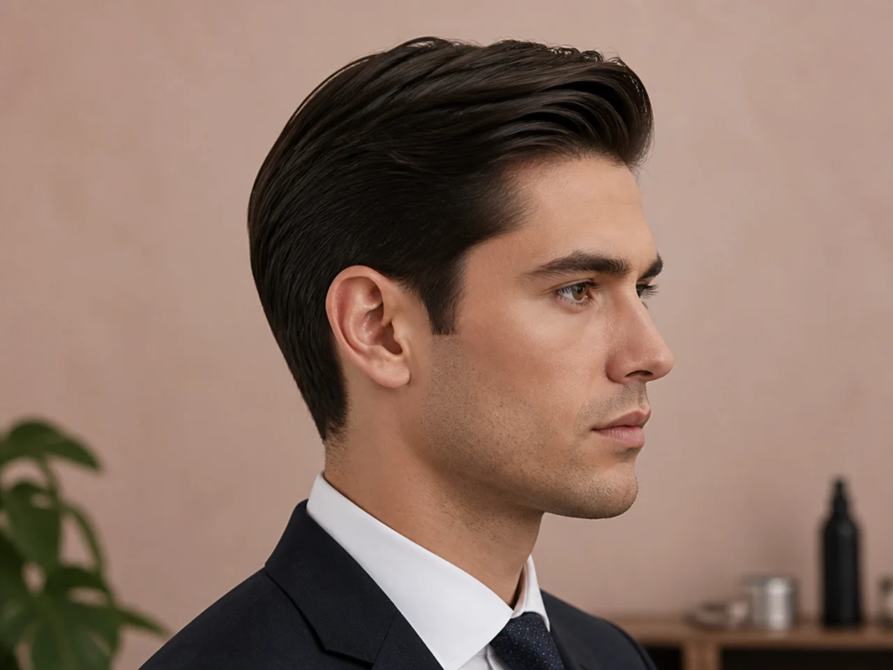 Business Ivy League with side sweep on straight hair