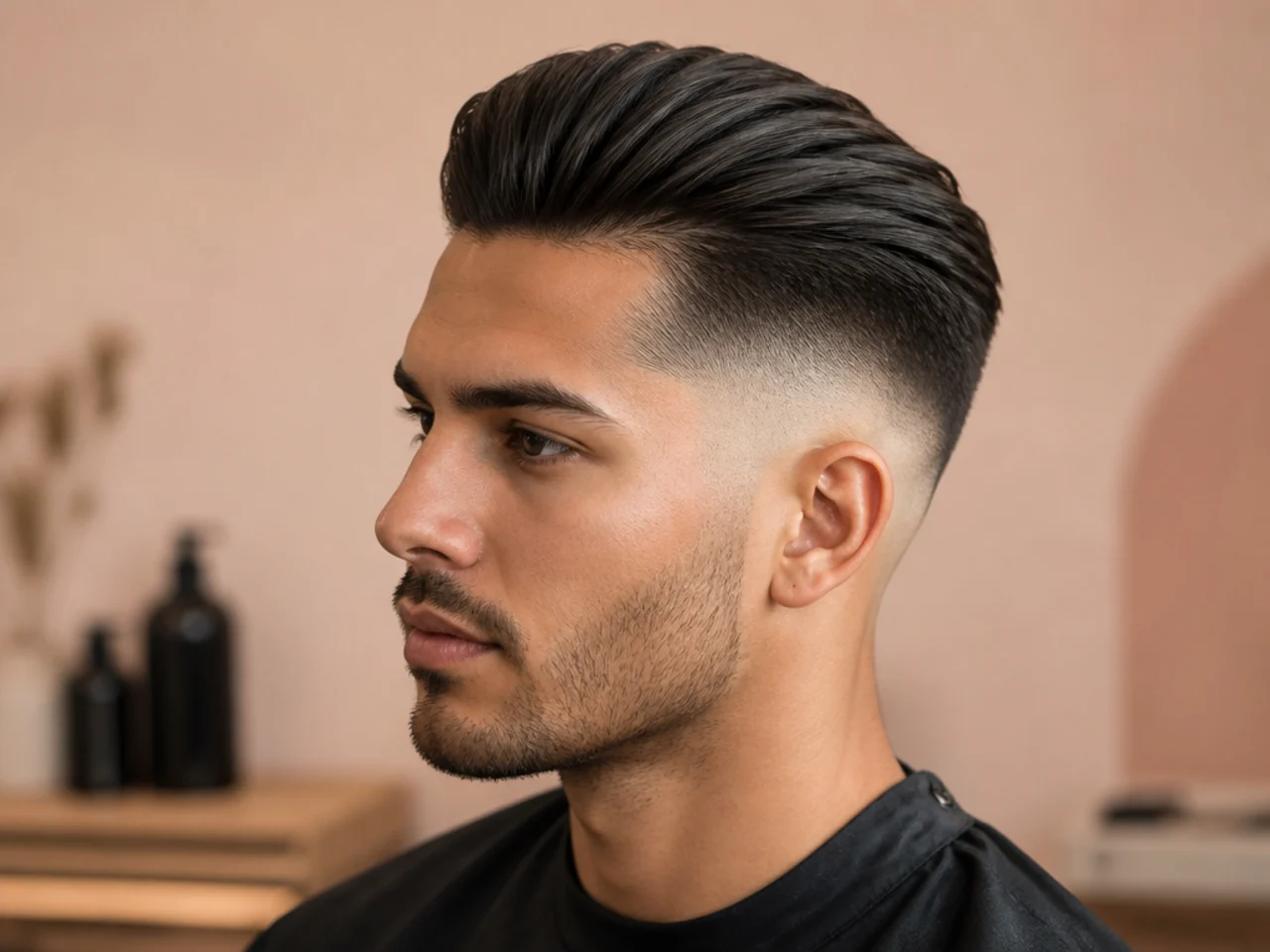 Brushed-back top with mid skin fade for a corporate executive