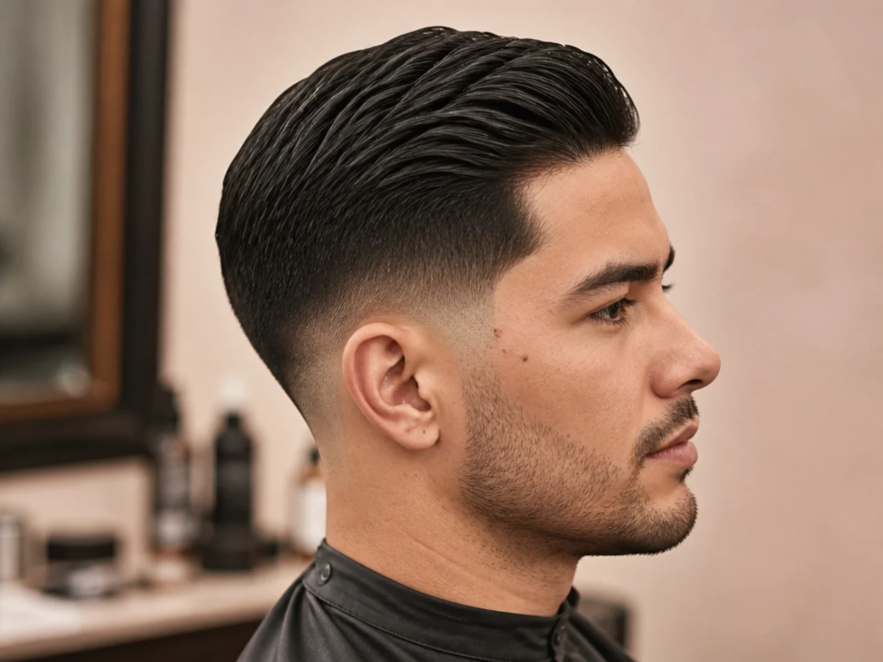 Man showing barber a professional haircut reference photo